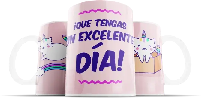 Mug personalizado con diseño de gatos unicornio color rosa